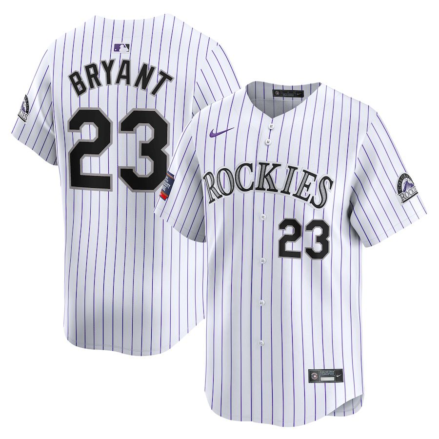 Men Colorado Rockies 23 Kris Bryant Nike White 2024 MLB World Tour Mexico City Series Home Limited Player Jersey